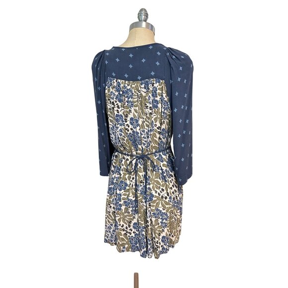 Free People Women Chiffon Boho Blue Print Mini Dress Small - Picture 5 of 7